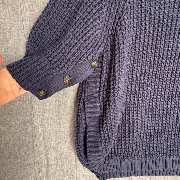 J. Crew Navy Blue Turtle Neck Chunky Knit Half Sleeve Sweater Poncho Size Large - Picture 4 of 10
